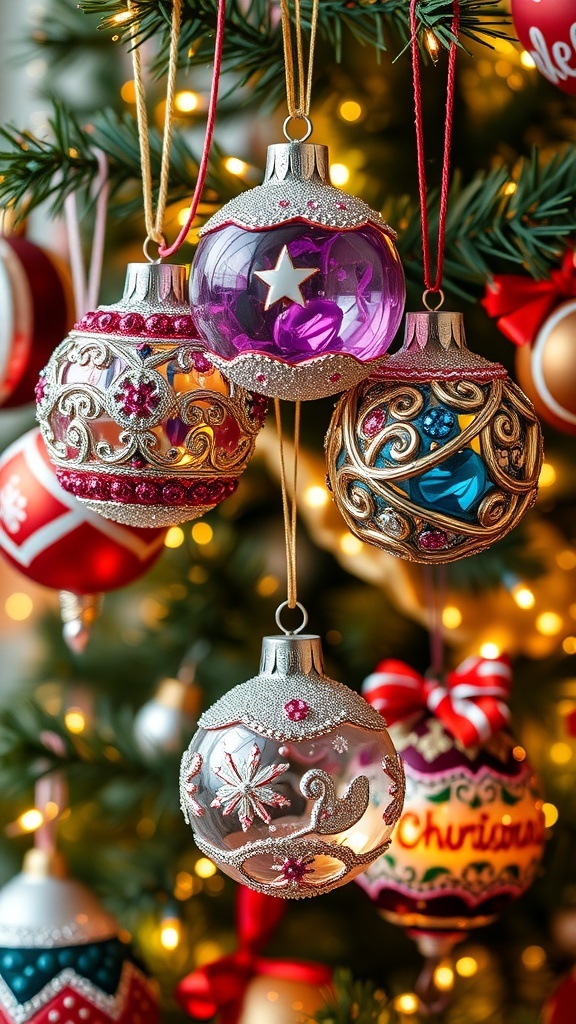 4-Layer Christmas Ornaments Recipe Colorful 4-layer Christmas ornaments hanging on a decorated tree.